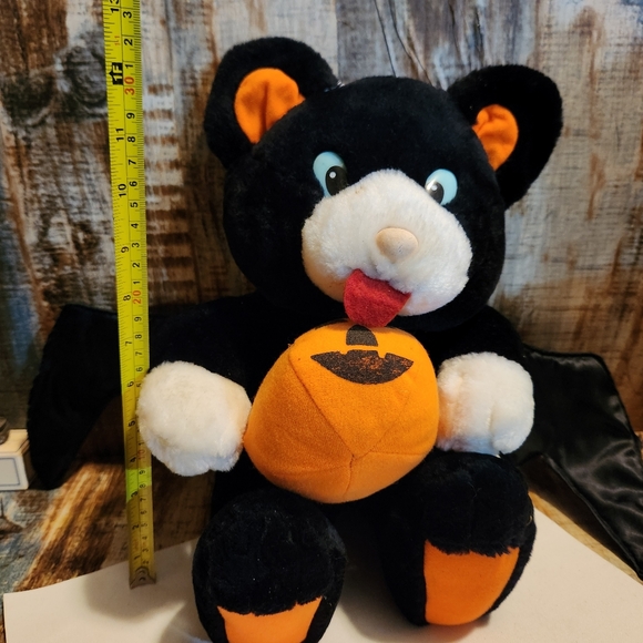 Vtg Rare Black Bat Pumpkin Jack O'Lantern Halloween Plush Stuffed Animal Cuddle - Picture 5 of 5